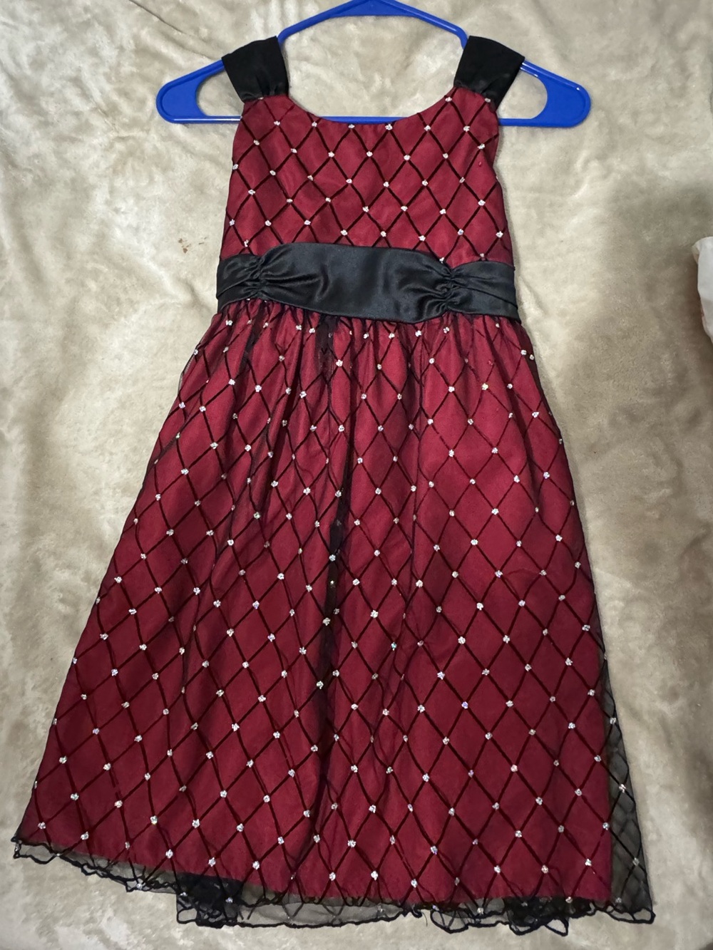 George Burgundy and Black Diamond-Overlay Formal Dress
